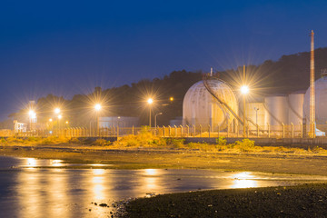 Storage sphere tanks for gas or oil in Thailand in evening