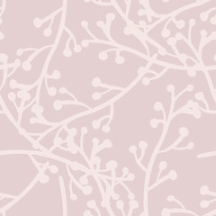 Spring branches seamless pattern on pink background. Vintage rustic with twig pattern.