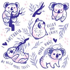 Fototapeta na wymiar Cute koala characters with text. Vector Illustration