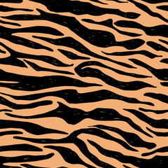 Tiger hand-drawn seamless pattern. Animal print background
