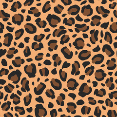 Leopard vector hand-drawn seamless pattern. Animal print background