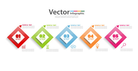 Vector business infographics with colorful squares and 5 steps