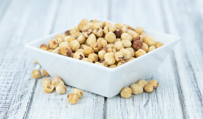 Hazelnut kernels (close up shot; selective focus)