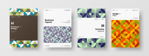 Company identity brochure template collection. Business presentation vector A4 vertical orientation front page mock up set. Corporate report cover abstract geometric illustration design layout bundle.