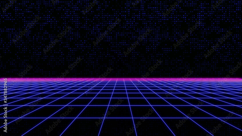 Aufkleber Abstract Wireframe Landscape Digital Sci fi Technology Perspective Illustration..3D Mesh Glowing Grid Cyberspace Futuristic For Infographic Presentation.
