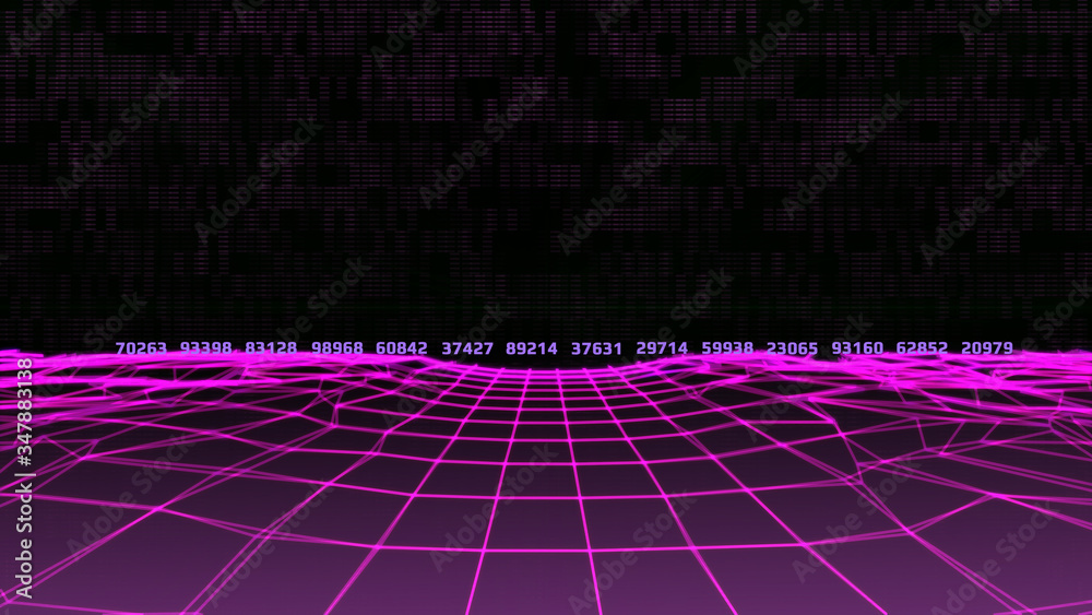 Aufkleber .abstract wireframe landscape digital binary number technology perspective illustration..3d mesh gri