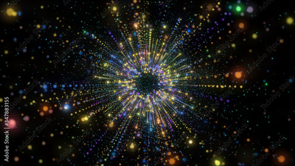 Poster Abstract Line Elements Speed Of Light Concept Explosion  Illustration. Starburst Dynamic Rays Sparkling With Deep Energy Texture Background.