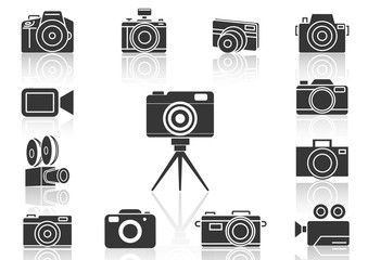 solid icons set,Camera and shadow,vector illustrations