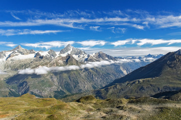 Fototapeta na wymiar Beautiful Swiss Alps landscape with mountain view in summer, Zermatt, Switzerland 