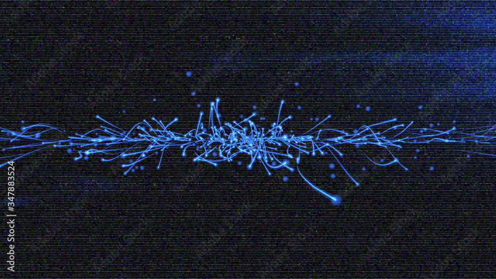 Poster twisted glowing strip line fiber trails explosion element illustration. particle wave turbulence hig