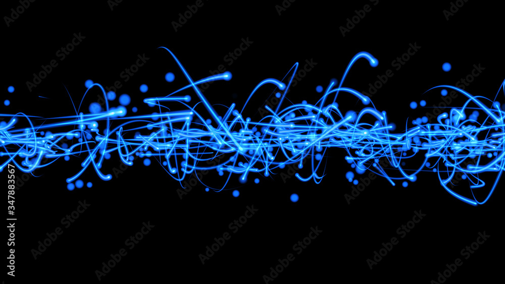 Poster twisted glowing strip line fiber trails explosion element illustration. particle wave turbulence hig