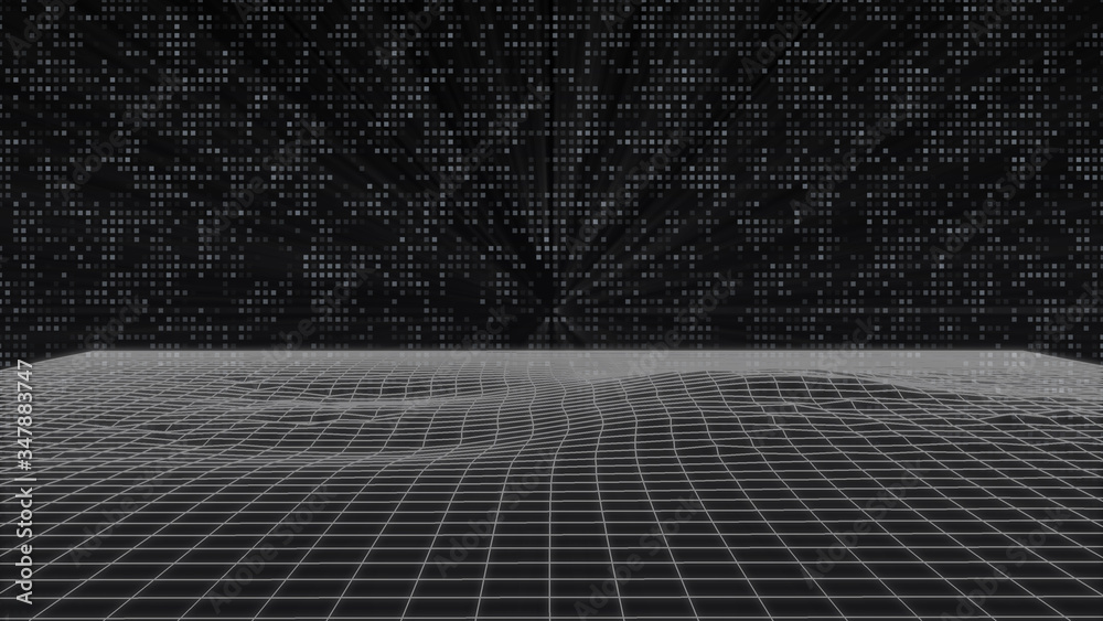 Aufkleber Abstract Wireframe Landscape Digital Sci fi Technology Perspective Illustration..3D Mesh Glowing Grid Cyberspace Futuristic For Infographic Presentation.