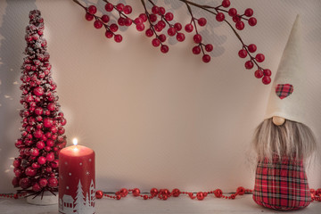 background for Christmas texts with lights and gnomes