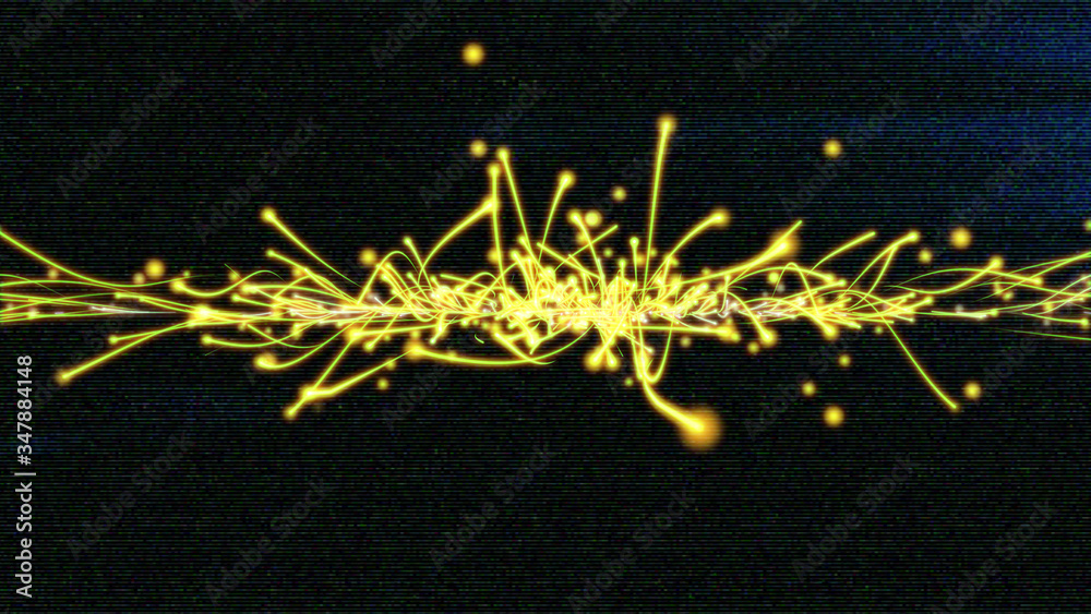 Poster twisted glowing strip line fiber trails explosion element illustration. particle wave turbulence hig