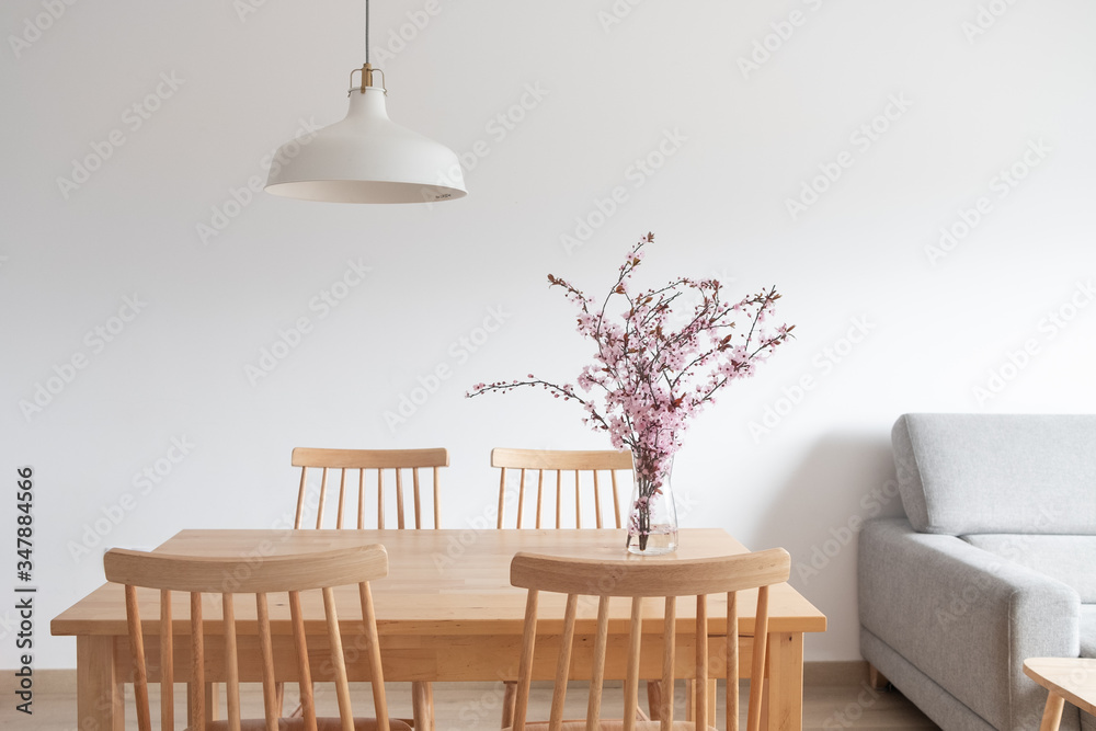 Wall mural Modern dining room interior design, wooden dining room furniture