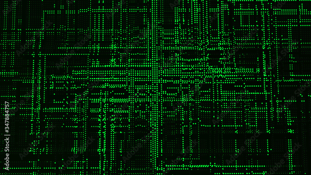 Poster Futuristic matrix particles. Abstract technology background. Big data digital code. 3d
