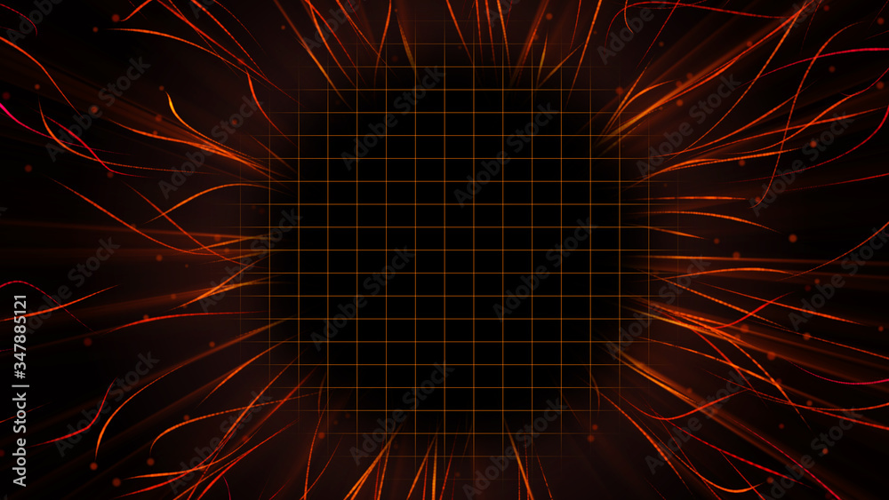 Poster twisted glowing strip line fiber trails explosion element illustration. particle wave turbulence hig