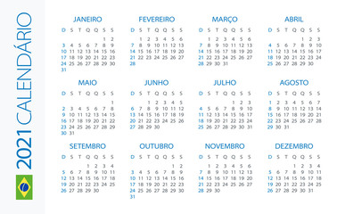 Calendar 2021 Horizontal - illustration. Brazilian version