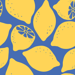 Lemon seamless vector pattern. Summer organic fruit background. Trendy citrus pattern for decoration design, poster, textile. Simple vector illustration with vegetarian healthy food