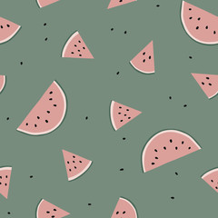 Watermelon seamless vector pattern. Summer hand drawn background. Trendy tropical pattern for print, textile, wrapping paper and decoration design. Simple vector fruit illustration