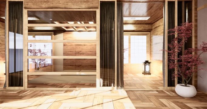 Wooden china Conference room interior with wood floor on white wall background - empty room business room interior. 3d rendering