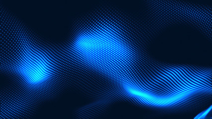 Obraz premium Dot white blue wave light screen gradient texture background. Abstract technology big data digital background. 3d rendering.
