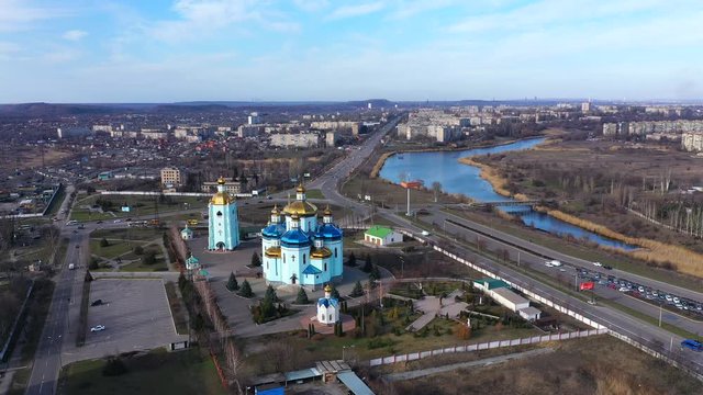 Ukraine Transfiguration Cathedral, Kryvoyi Rih. Mining in the open-pit mine around the industrial city