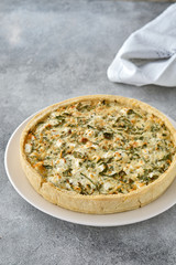 Pieces of quiche lorraine with bacon and cheese. French cuisine.