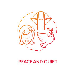 Peace and quiet red concept icon. Stress relief. Tranquil mind. Psychological wellbeing and wellness. Mental health idea thin line illustration. Vector isolated outline RGB color drawing