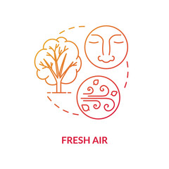 Fresh air red concept icon. No pollution. Environment and nature. Breath oxygen. Plant and tree. Country living idea thin line illustration. Vector isolated outline RGB color drawing