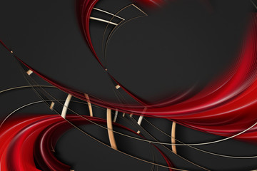 Fototapeta na wymiar Abstract 3D background, red shapes on a dark gray background. 3d illustration.