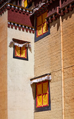 Architecture details of the Songzanlin Monastery, the largest Tibetan Buddhist monastery in Yunnan, China.