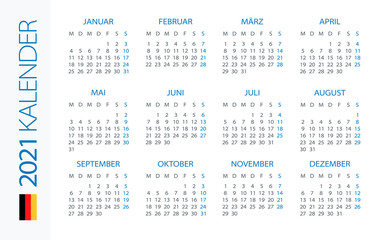 Calendar 2021 Horizontal - illustration. German version