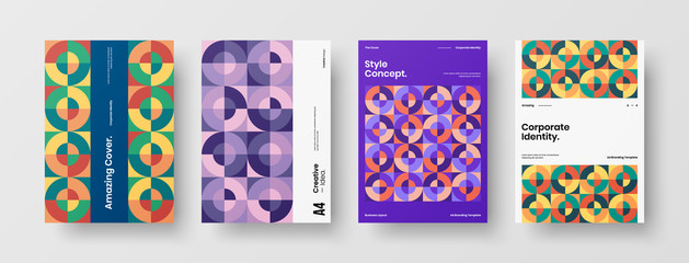 Company identity brochure template collection. Business presentation vector A4 vertical orientation front page mock up set. Corporate report cover abstract geometric illustration design layout bundle.