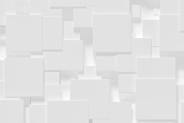 White cubes abstract background, chaotic pattern - 3D rendering.