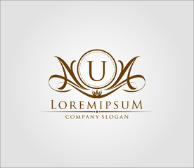 Letter U Luxury Boutique Logo, Heraldic Vintage Badge Design.