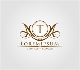 Letter T Luxury Boutique Logo, Heraldic Vintage Badge Design.