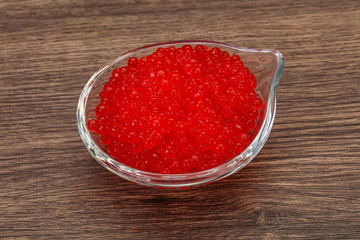 Red salmon caviar in the bowl