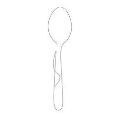 Spoon silhouette one line drawing, vector illustration