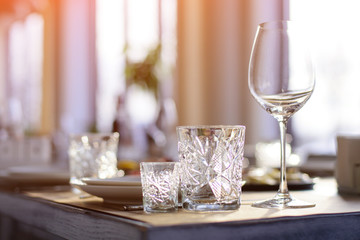 glasses on the table serving of restaurant