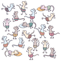 Obraz na płótnie Canvas Set of cute funny mice, isolate on a white background
