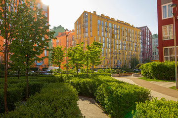 Modern residential complex COMFORT TOWN in the Dnieper district of Kiev on a sunny day. Country Ukraine.