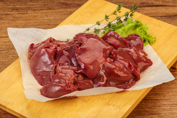 Raw chicken liver over board