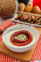 Grilled sausage and grilled provolone cheese.