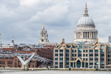 The Millennium Bridge in London with St. Paul Cathedral in background