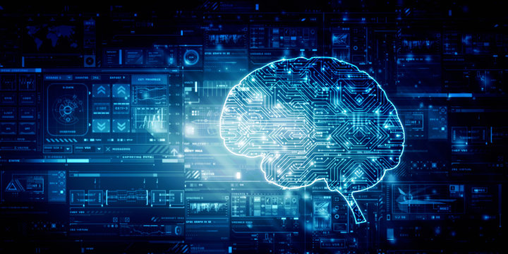 2d illustration Concept of thinking, background with brain, Abstract Artificial intelligence. Technology web background
