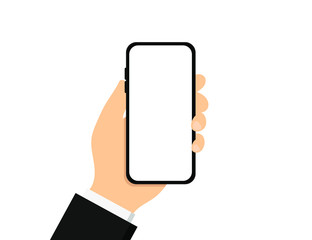 Businessman hand holding smartphone with Empty screen, business concept, Flat design vector illustration.