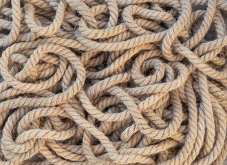 Close-up jute fiber twisted texture