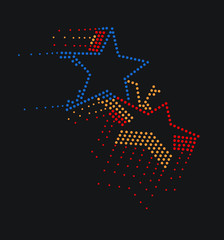 RHINESTONE STARS. Transfer iron heat ornament. Gems, diamonds, jewelry decor. Embroidery. T-shirt simple mockup. Rhinestones appligue hot fix. Print for fabric or denim. Fashion trend