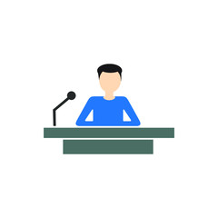 Speaker icon. Orator speaking from tribune, vector flat design illustration